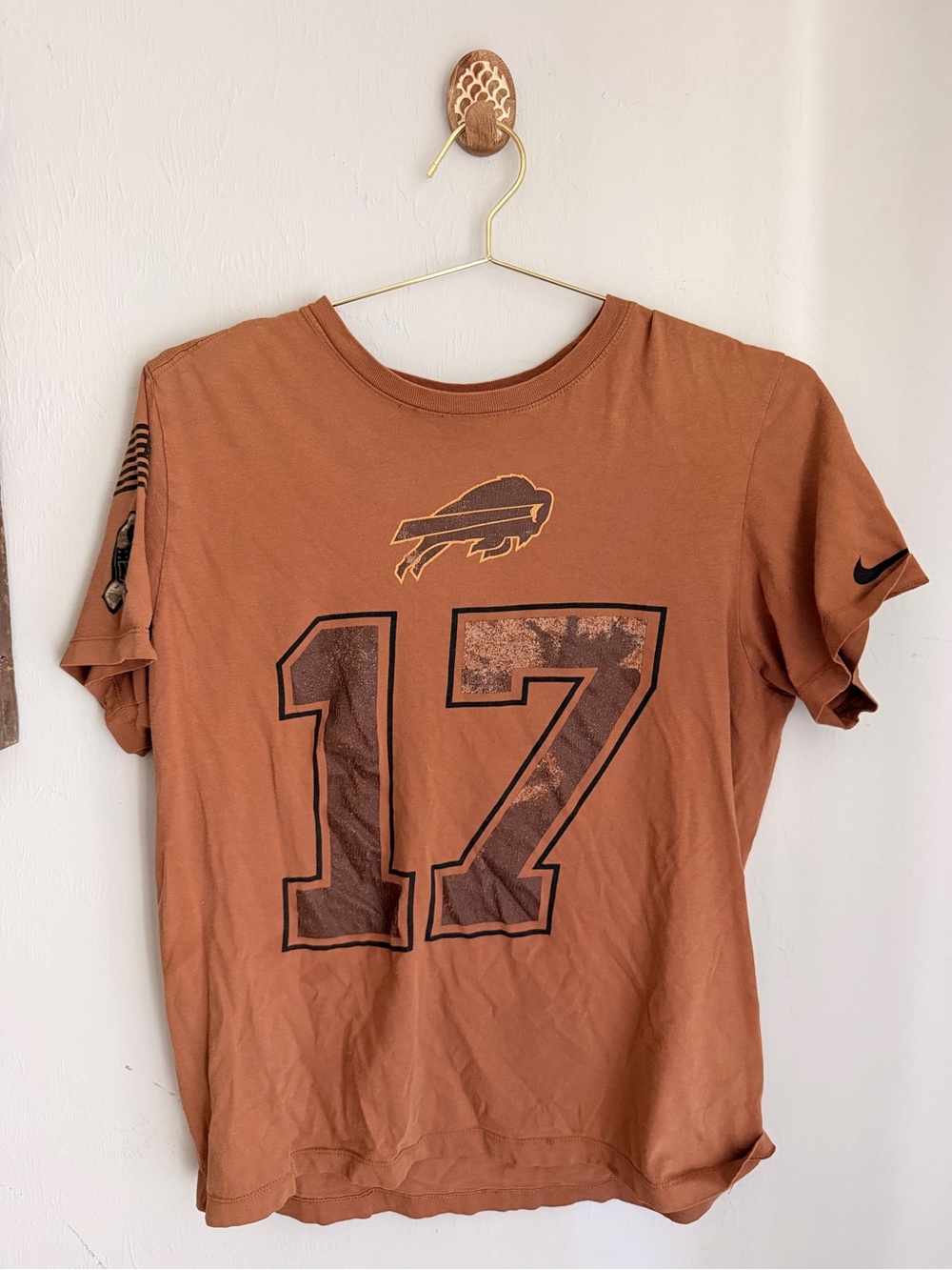 Nike Men's Rust Orange Graphic Tee with Number 17 Josh Allen